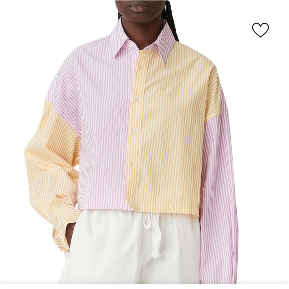 New Blanca Thomas Cropped Striped Pink and Yellow Button-Up Shirt XS